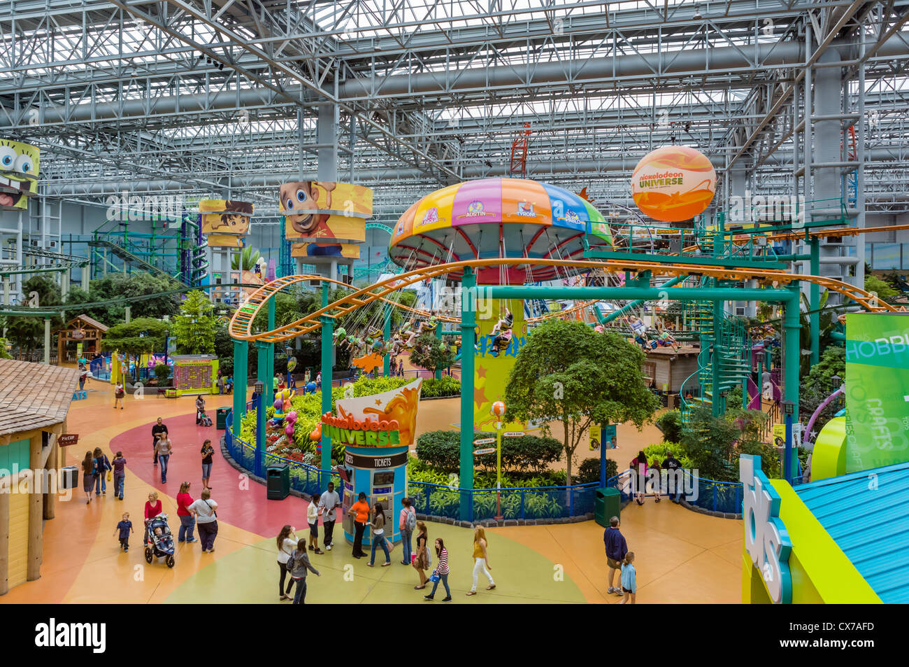 View over Nickelodeon Universe indoor amusement park in the Mall of America, Bloomington, Minneapolis, Minnesota, USA Stock Photo