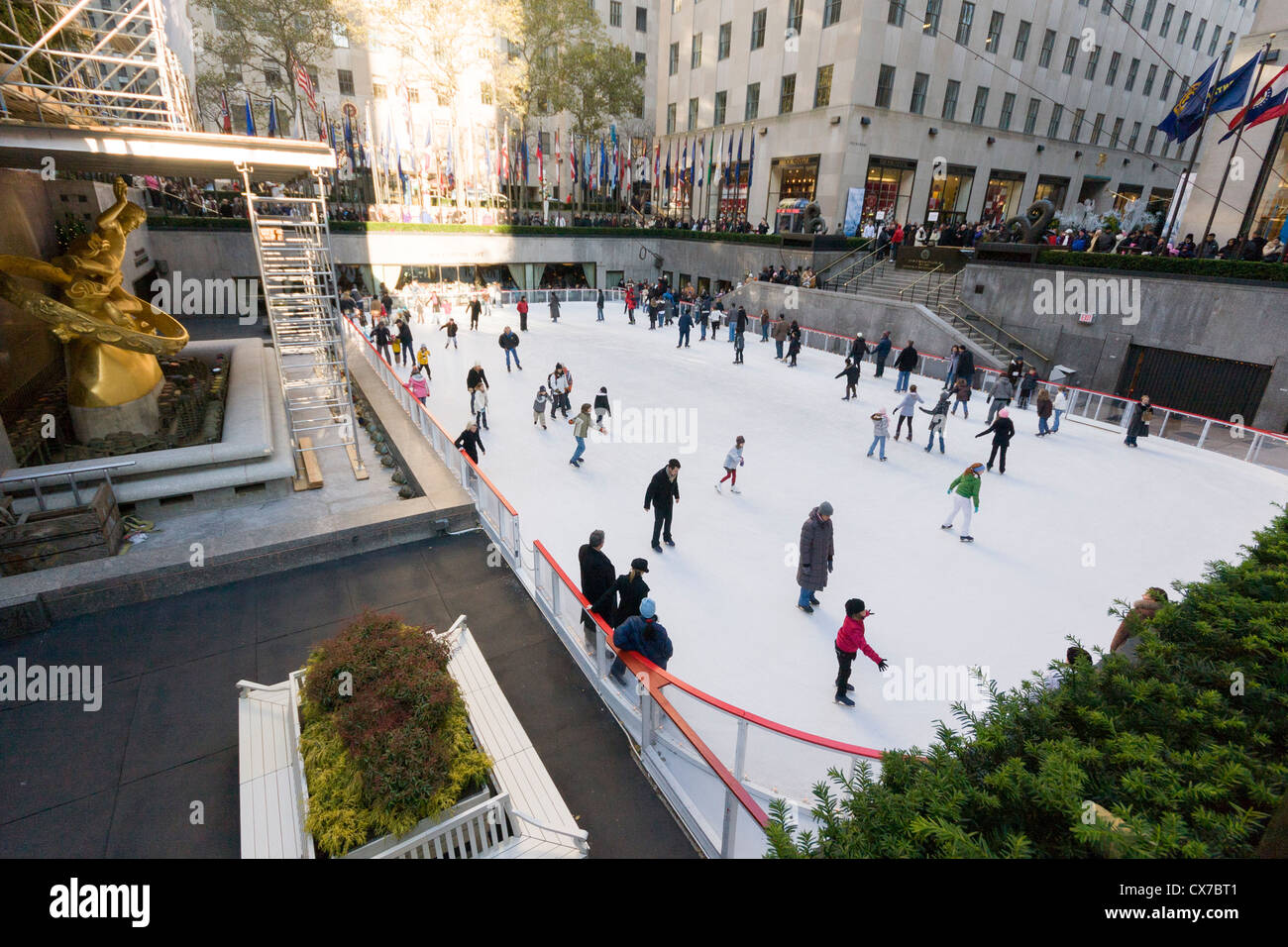 People skating at Rockefeller Center Ice Rink, New York City Stock