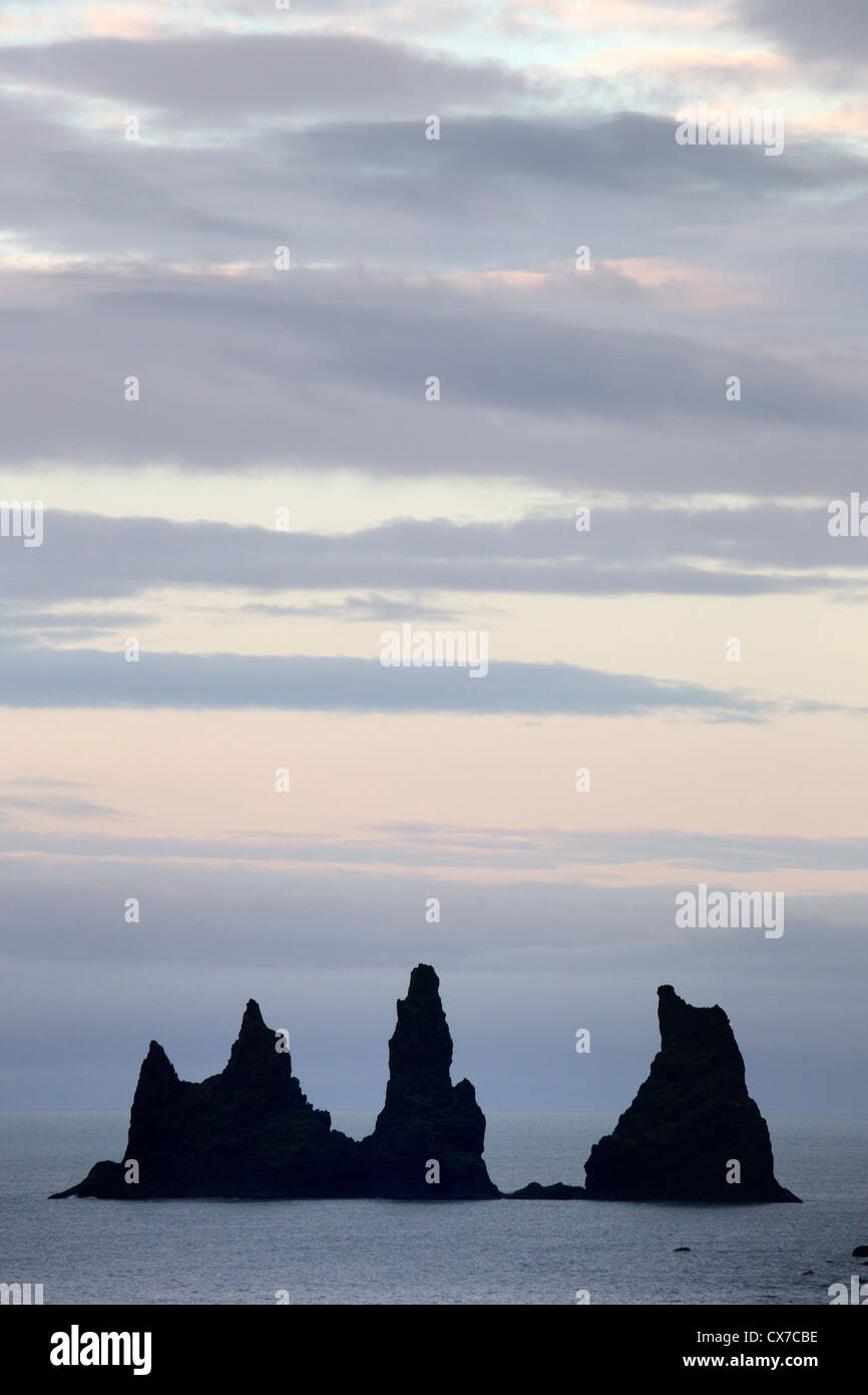 Reynisdrangar (basalt sea stacks) in Vik (vik i myrdal), South Iceland Stock Photo