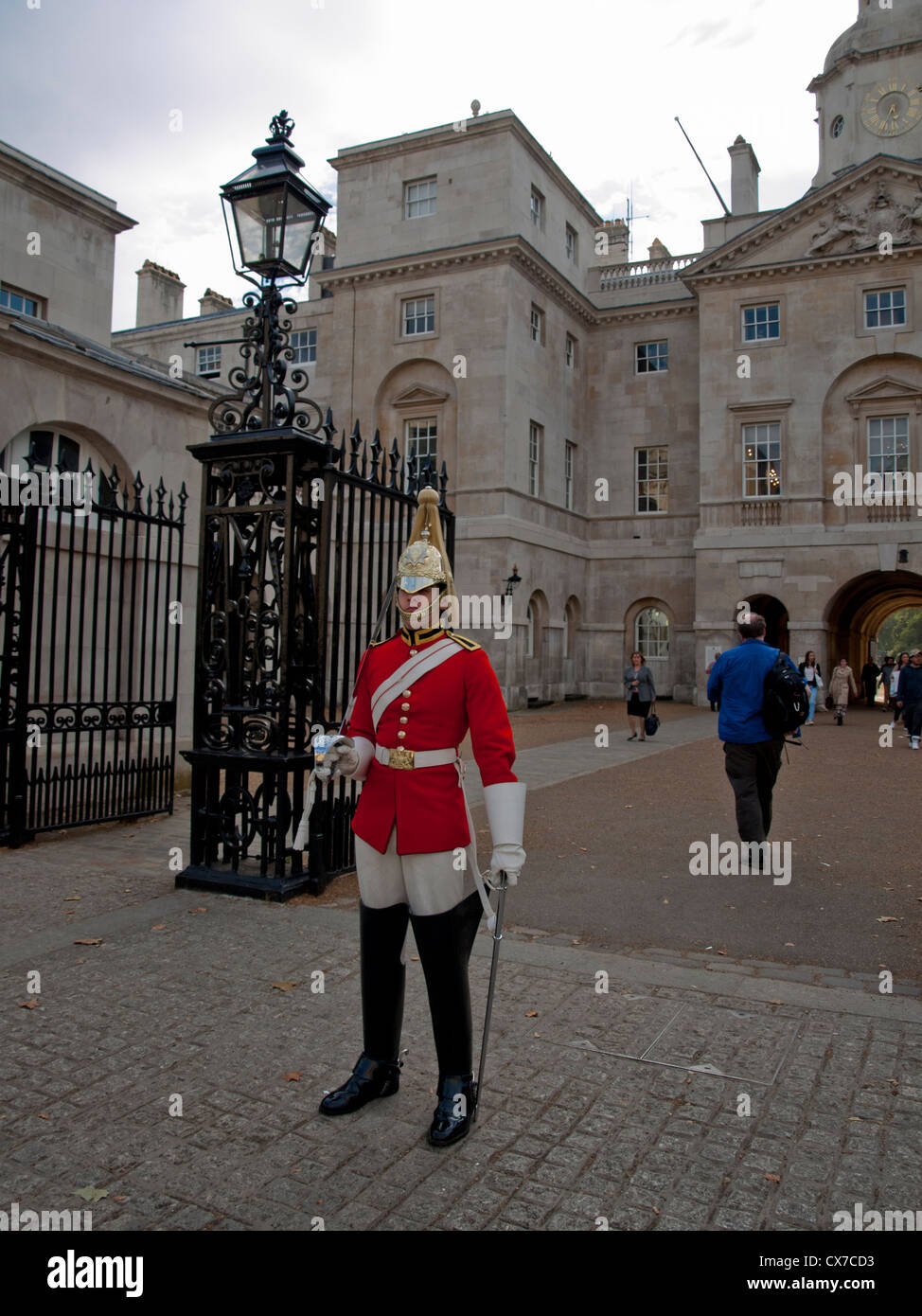 Royal Guard in front of the entrance to Horse Guards from Whitehall, City of Westminster, London, England Stock Photo