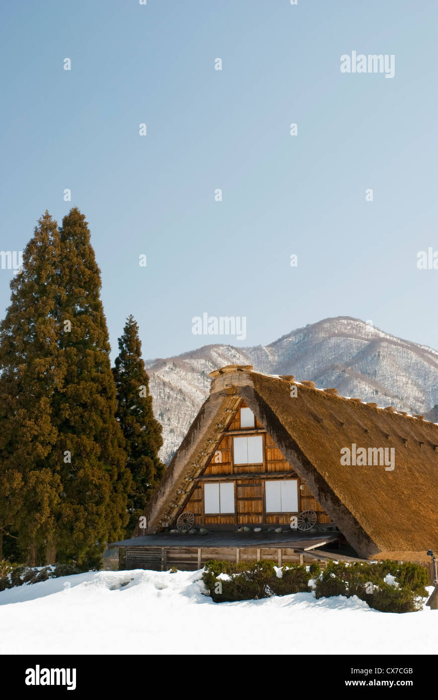 Traditional Japanese Village House With Thatched Roof In Winter ...