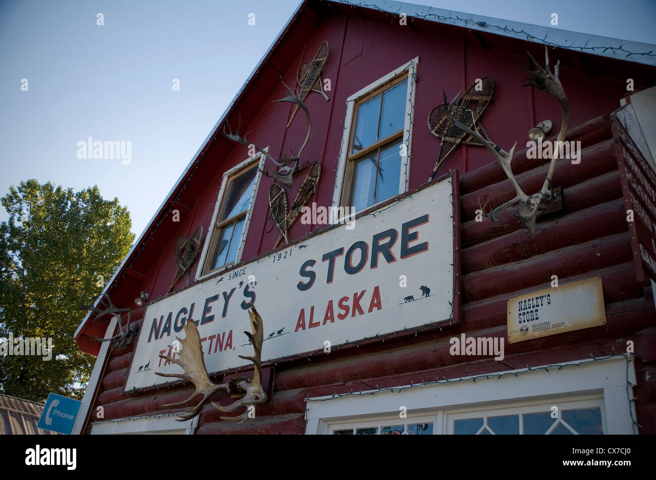 Talkeetna near the Denali National Park in Alaska offers interesting buildings, vehicles, businesses and restaurants. Stock Photo