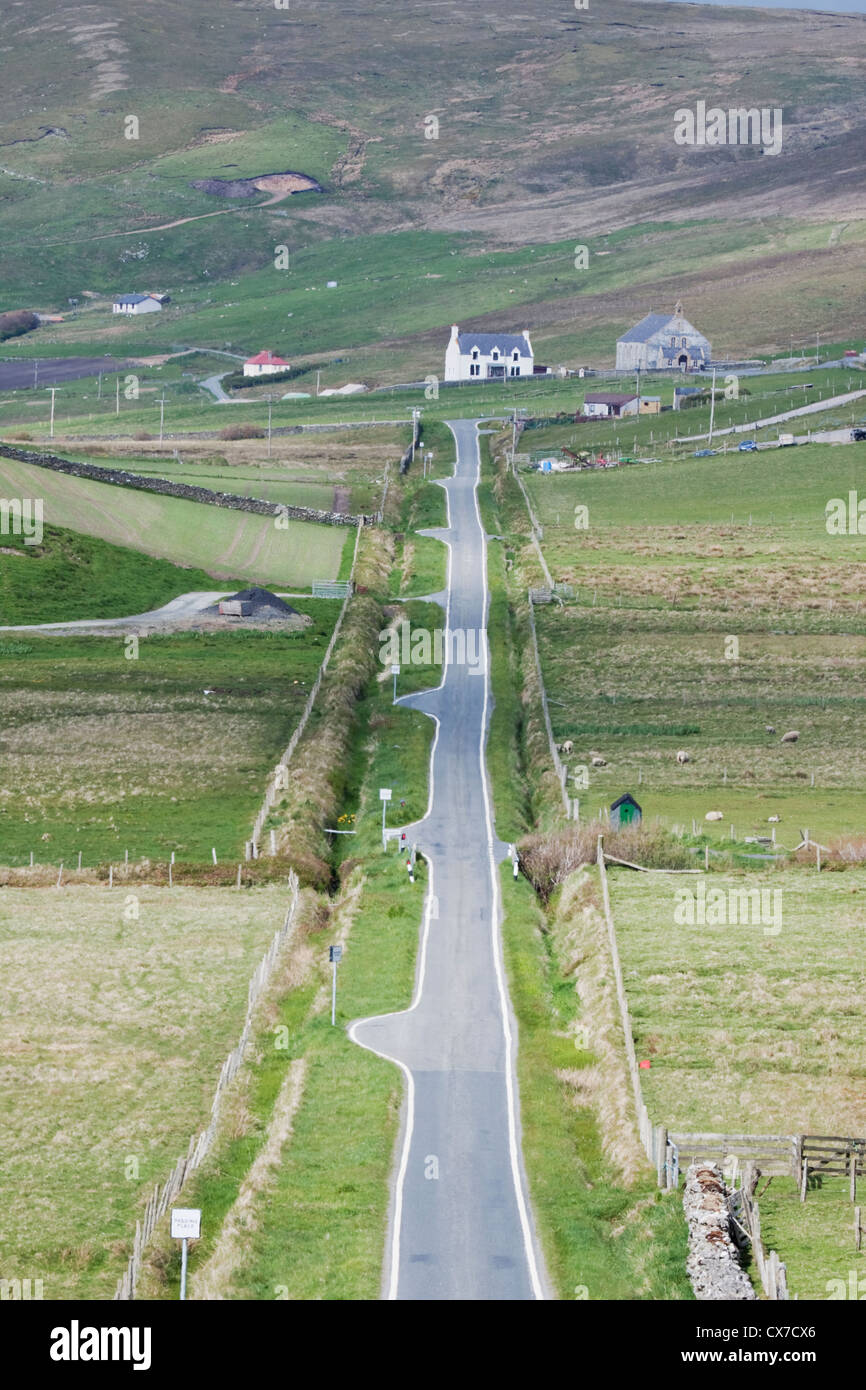Single Track Road with Passing Places Mainland, Shetland, UK LA005725 Stock Photo