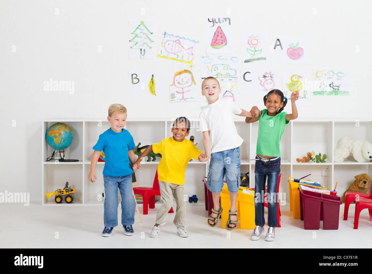 group of cheerful preschool  kids Stock Photo