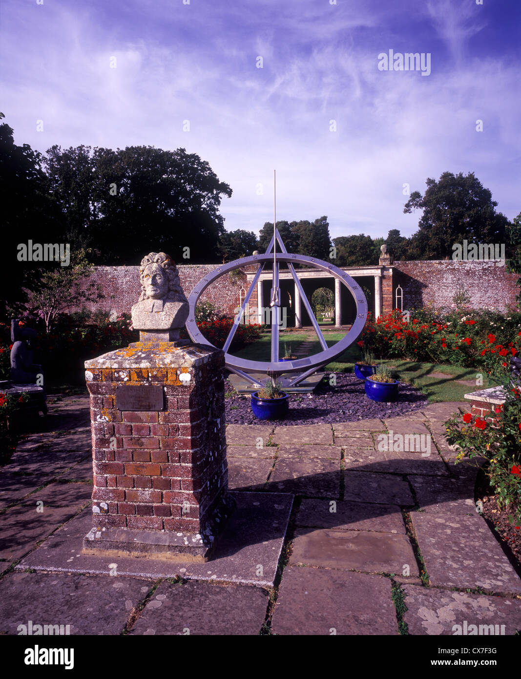 The Tercentenary Sundial, in the foreground is a bust of the first