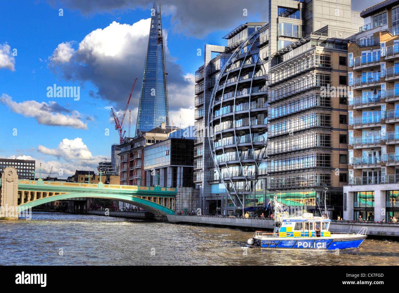 View of city from Thames, London, UK Stock Photo