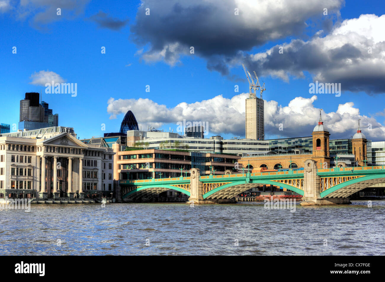 Southwark Bridge, view of city from Thames, London, UK Stock Photo