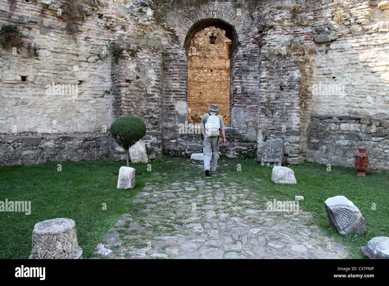 Tourist inside the Fortress of Elbasan in Central Albania Stock Photo ...