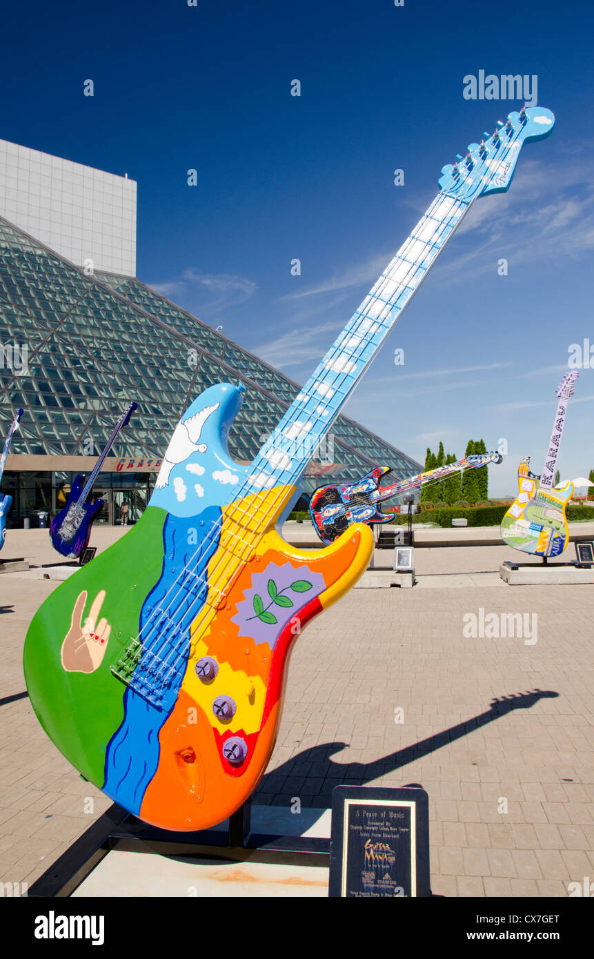 Ohio, Cleveland. Rock and Roll Hall of Fame & Museum. Giant guitar