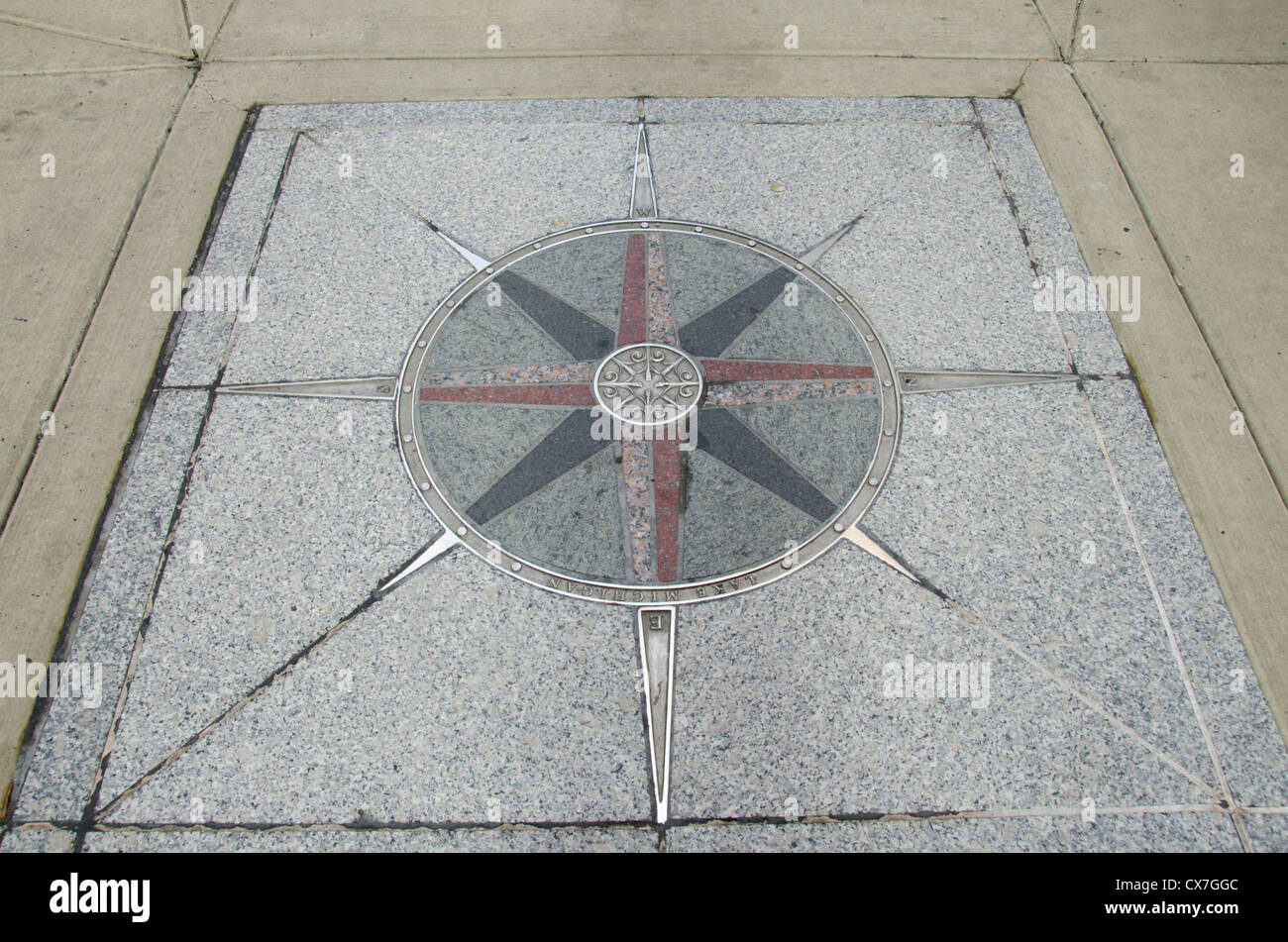Illinois, Chicago. Downtown sidewalk compass Stock Photo Alamy