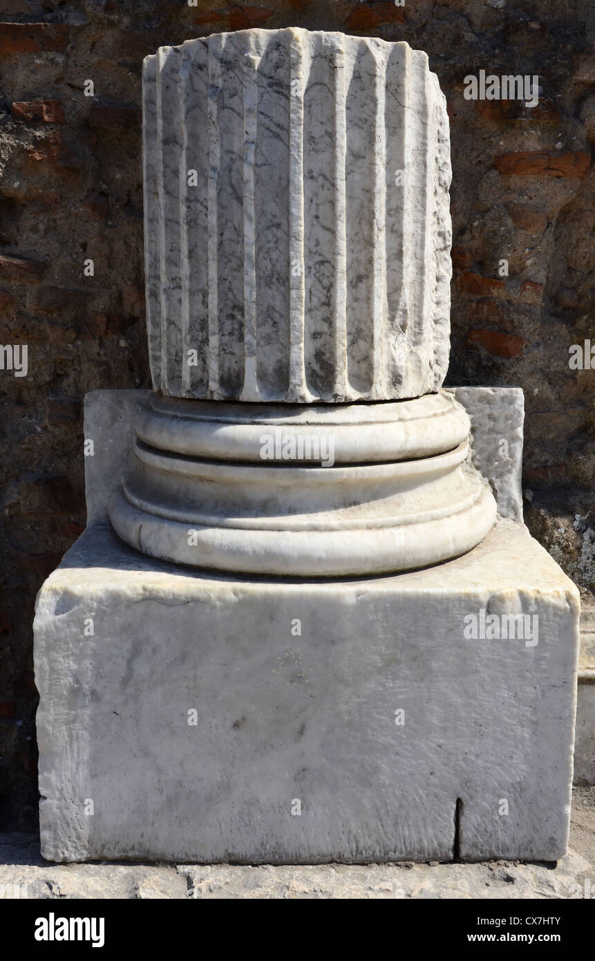 Pompeii ruins marble column base Stock Photo