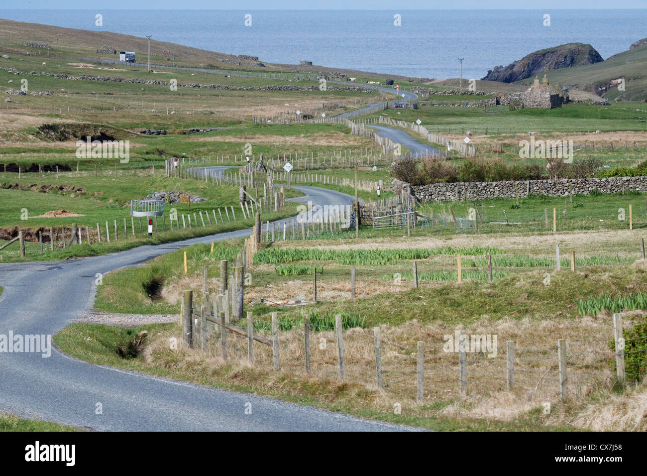 Single Track Road with Passing Places Mainland, Shetland, UK LA005745 Stock Photo