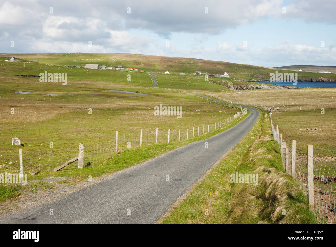 Single Track Road with Passing Places Fetlar, Shetland, UK LA005753 Stock Photo