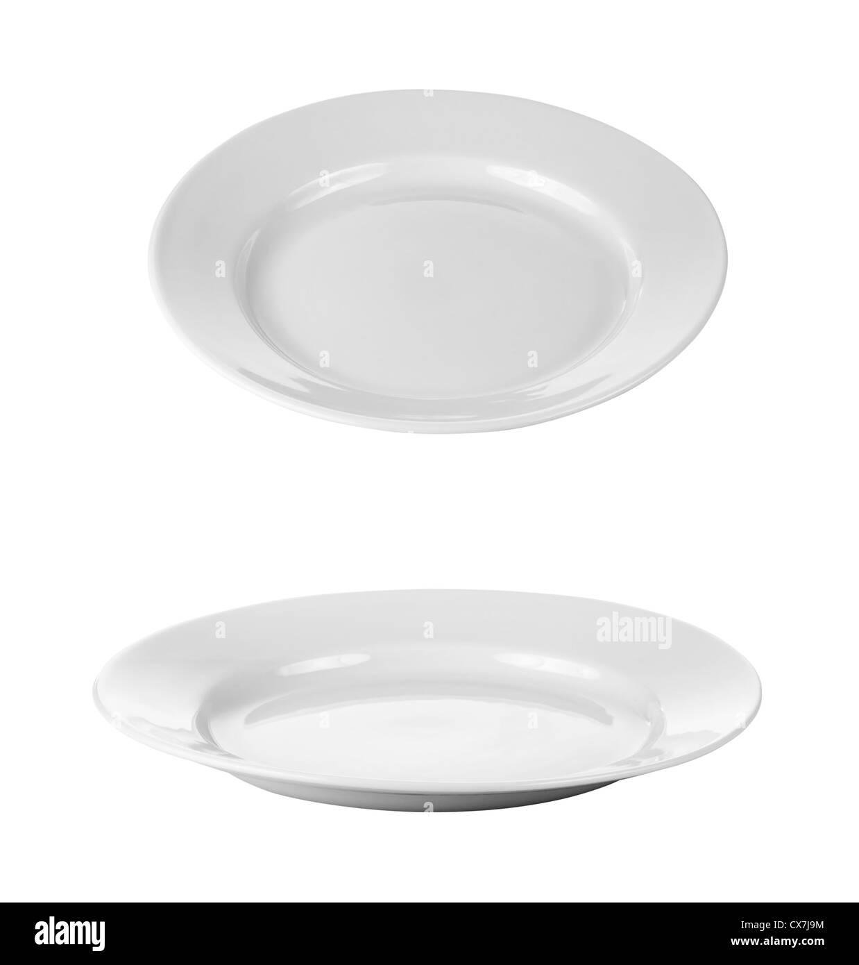 round plates or dishes isolated on white with clipping path Stock Photo