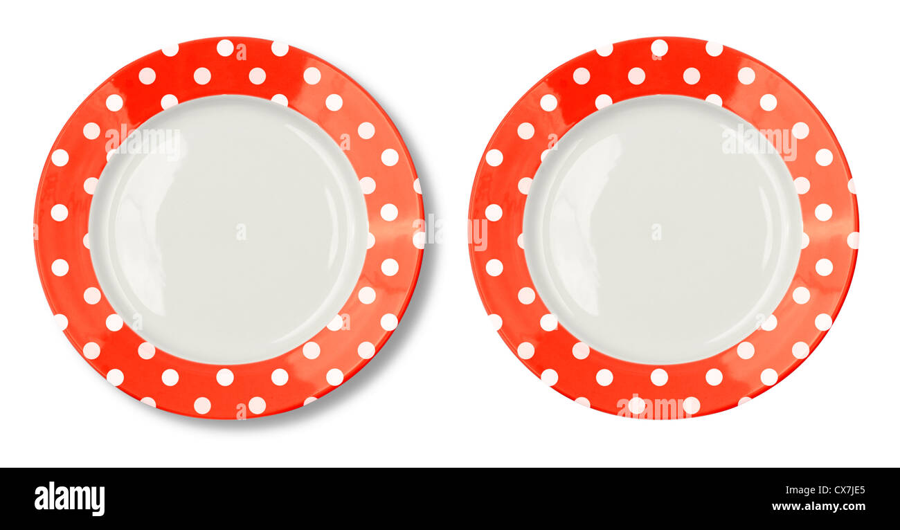 Red Border Plate Round plate with red border isolated on white with clipping path ...
