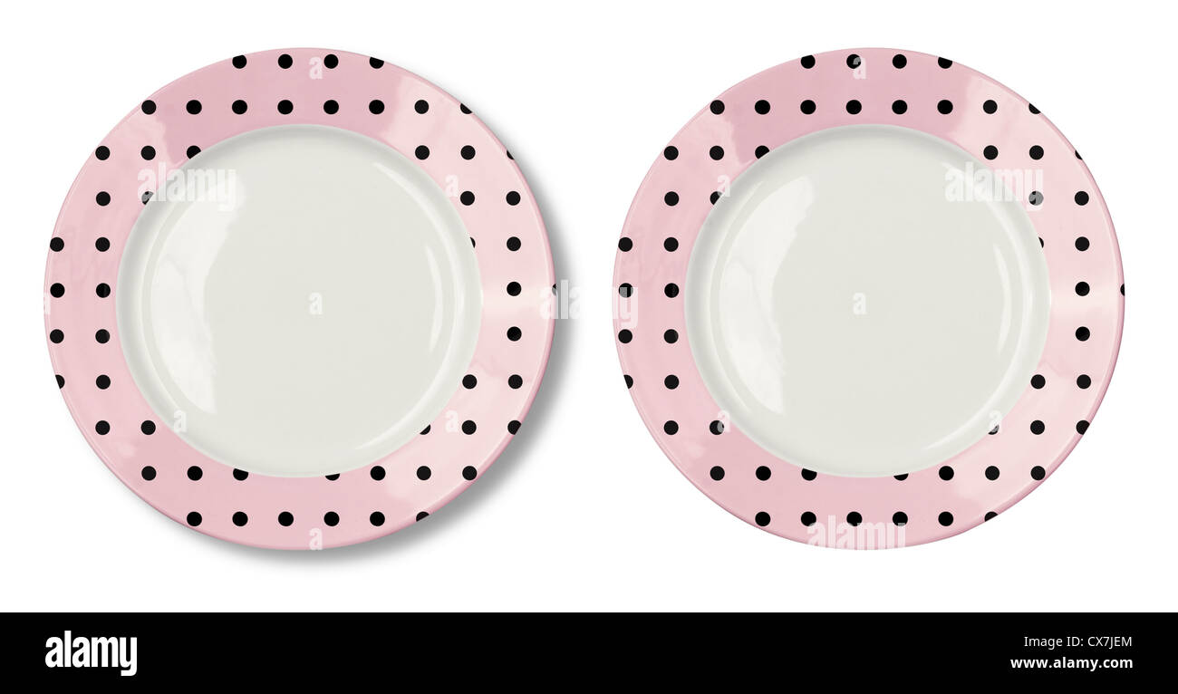 Round plate with pink border and clipping path included Stock Photo