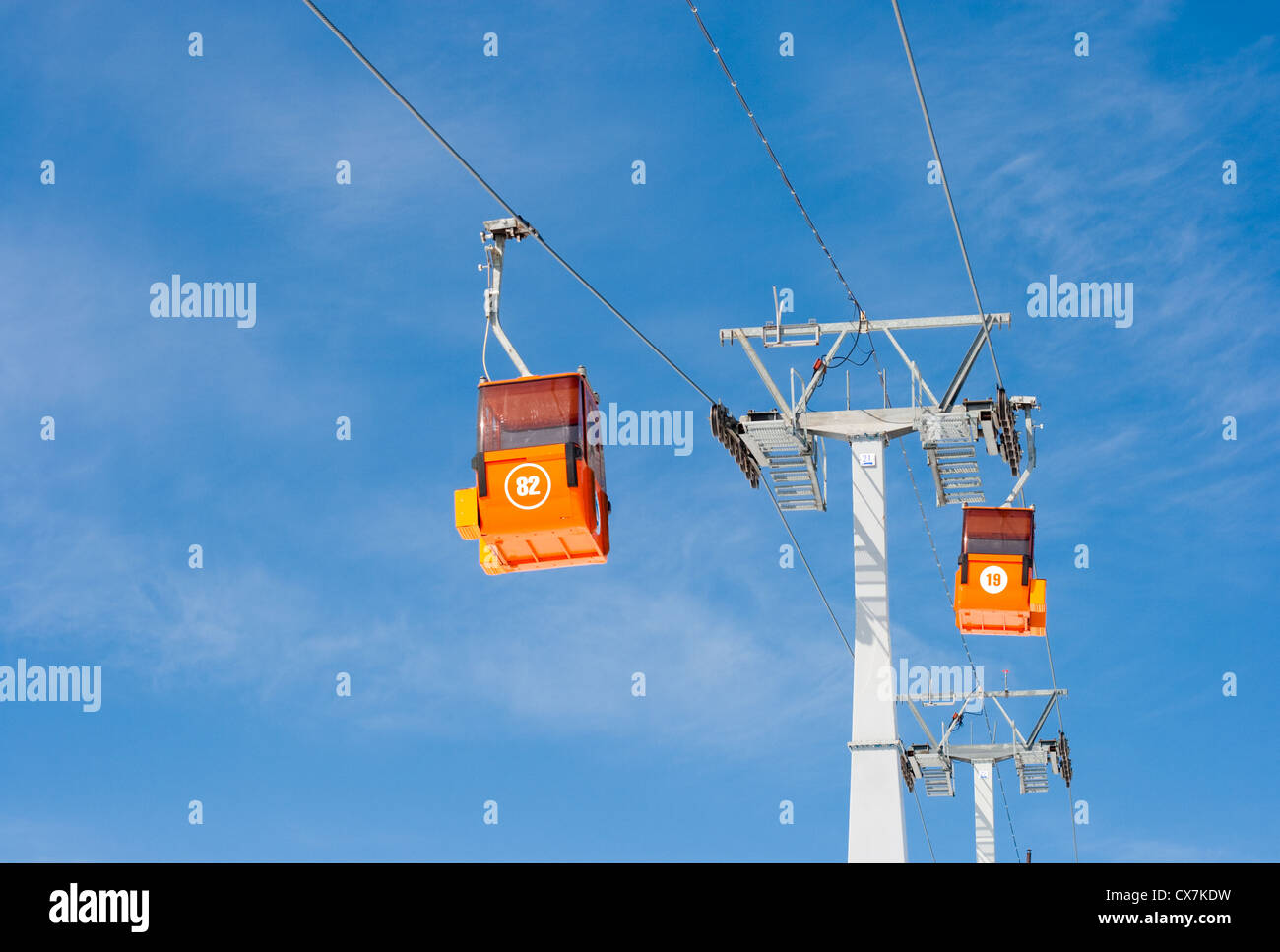 Two ski lift cable cars Stock Photo