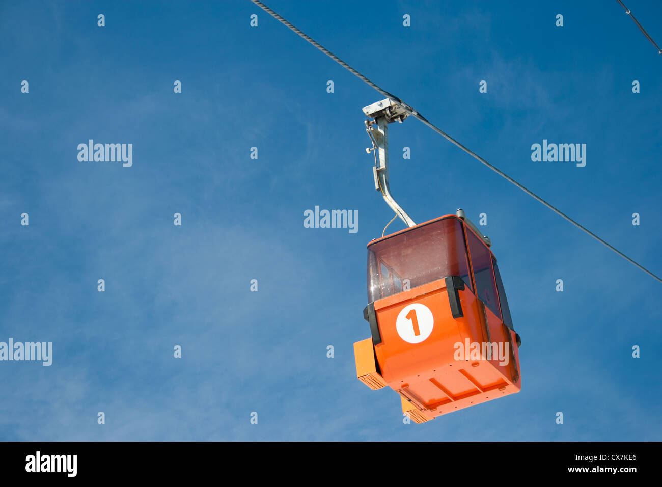 Ski lift cable way booth or car Stock Photo