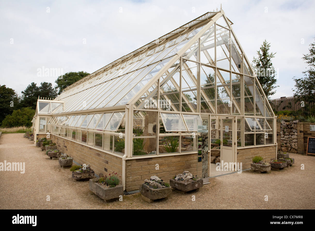 Alpine greenhouse at Harlow Carr RHS Gardens  near Harrogate in North Yorkshire, England Stock Photo