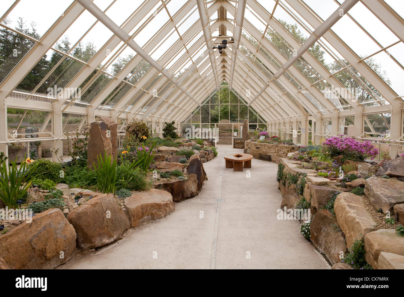 Alpine greenhouse at Harlow Carr RHS Gardens  near Harrogate in North Yorkshire, England Stock Photo