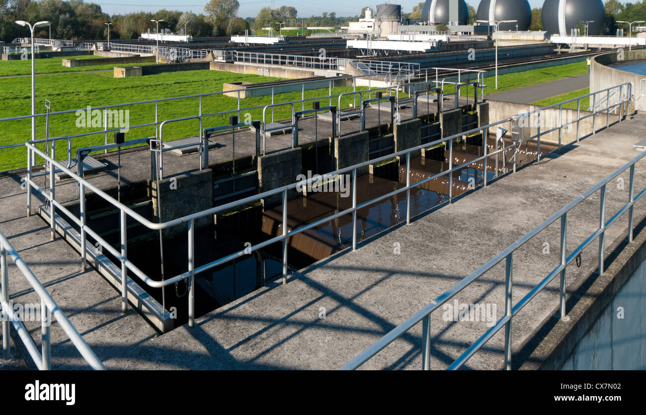 part of a waste water plant where the wasted water is being filtered Stock Photo