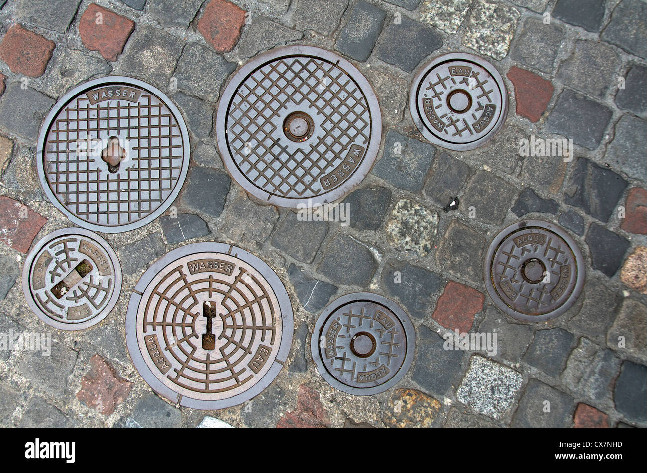 View of manhole covers Stock Photo