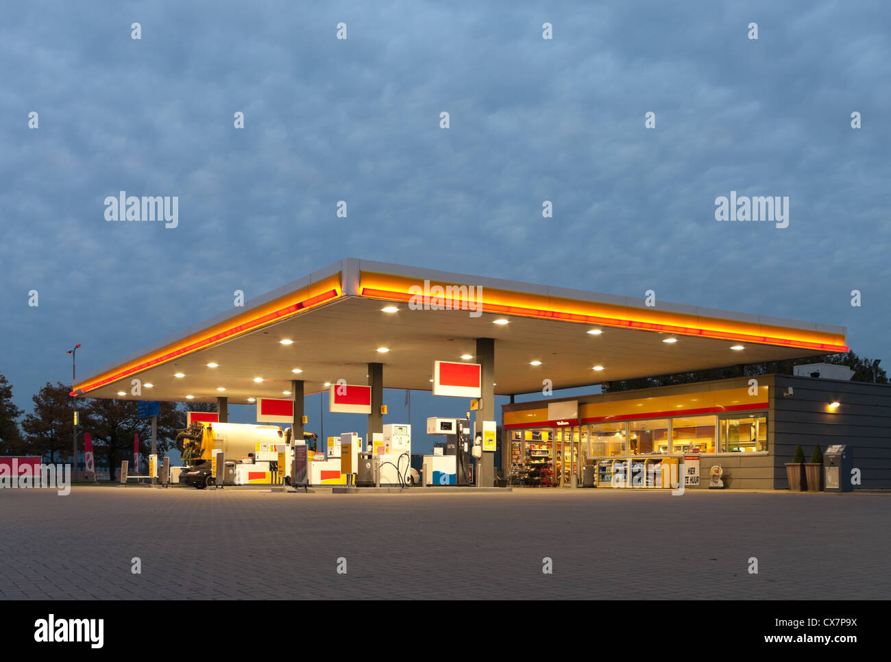gas station at evening Stock Photo