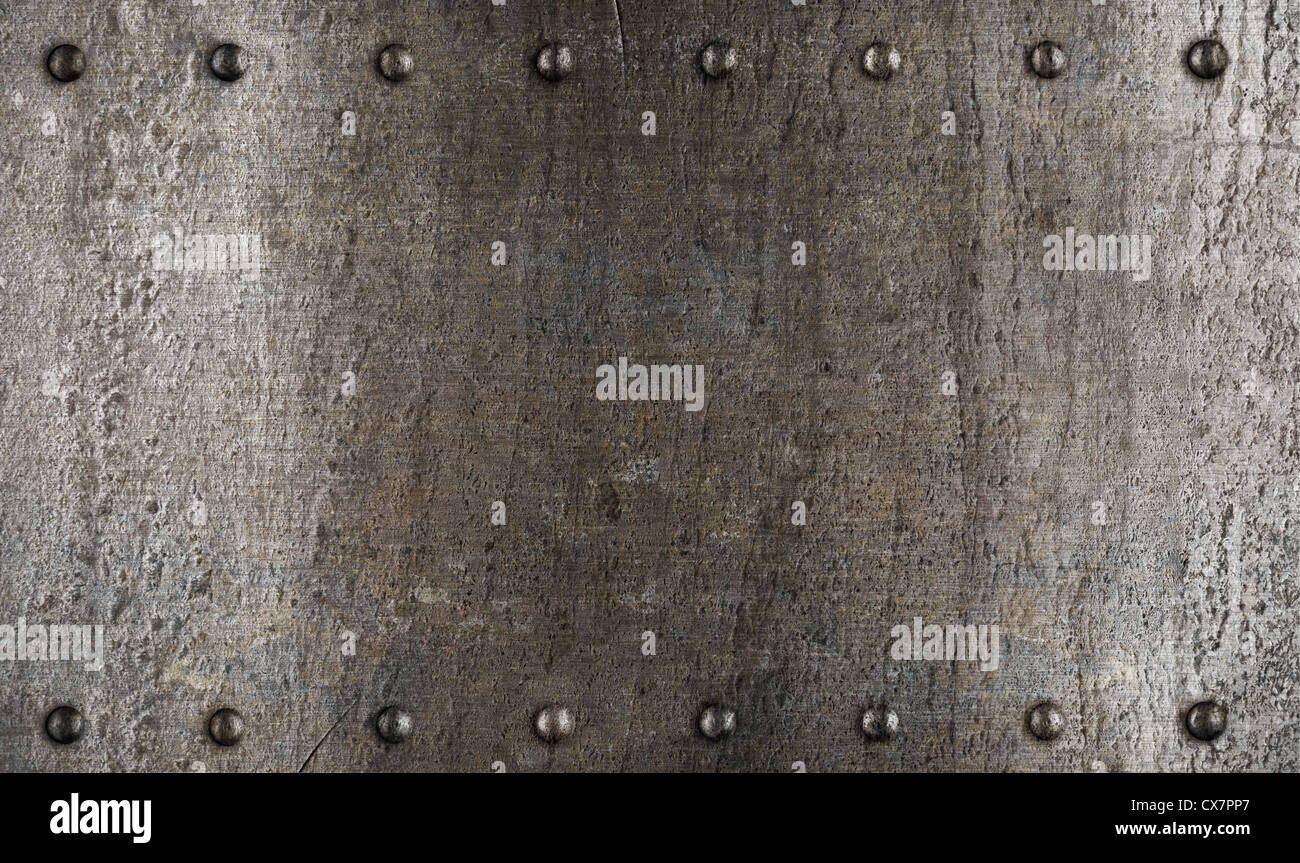 Metal plate or armour texture with rivets Stock Photo