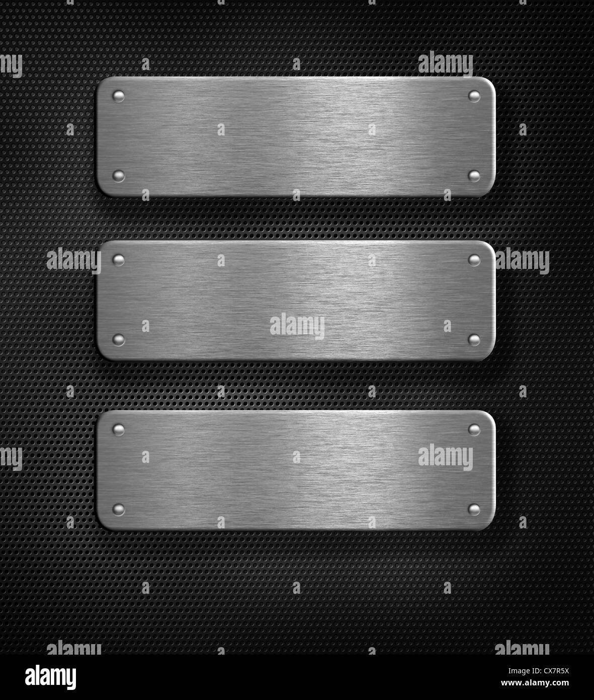 three metal plates over grid background Stock Photo