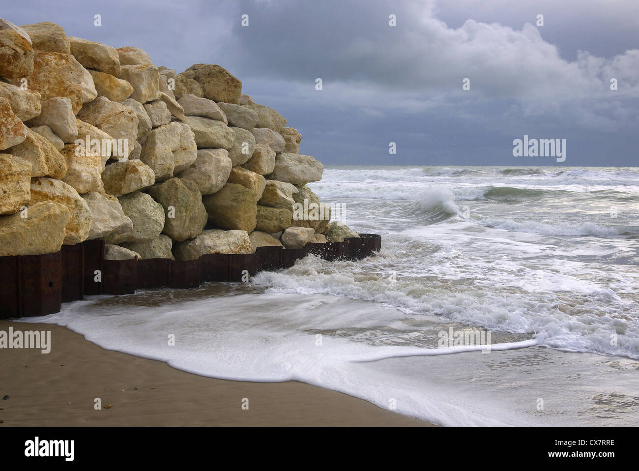 Atlantic sea defences at La Amelie-su-mer in France Stock Photo