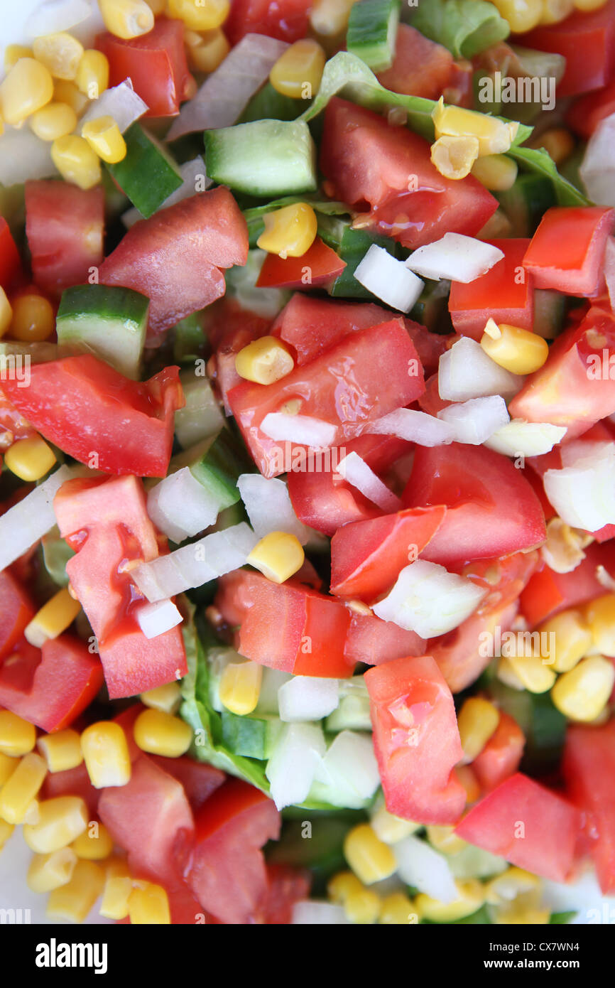 Fresh Israeli Salad with tomato cucumber and corn Stock Photo Alamy
