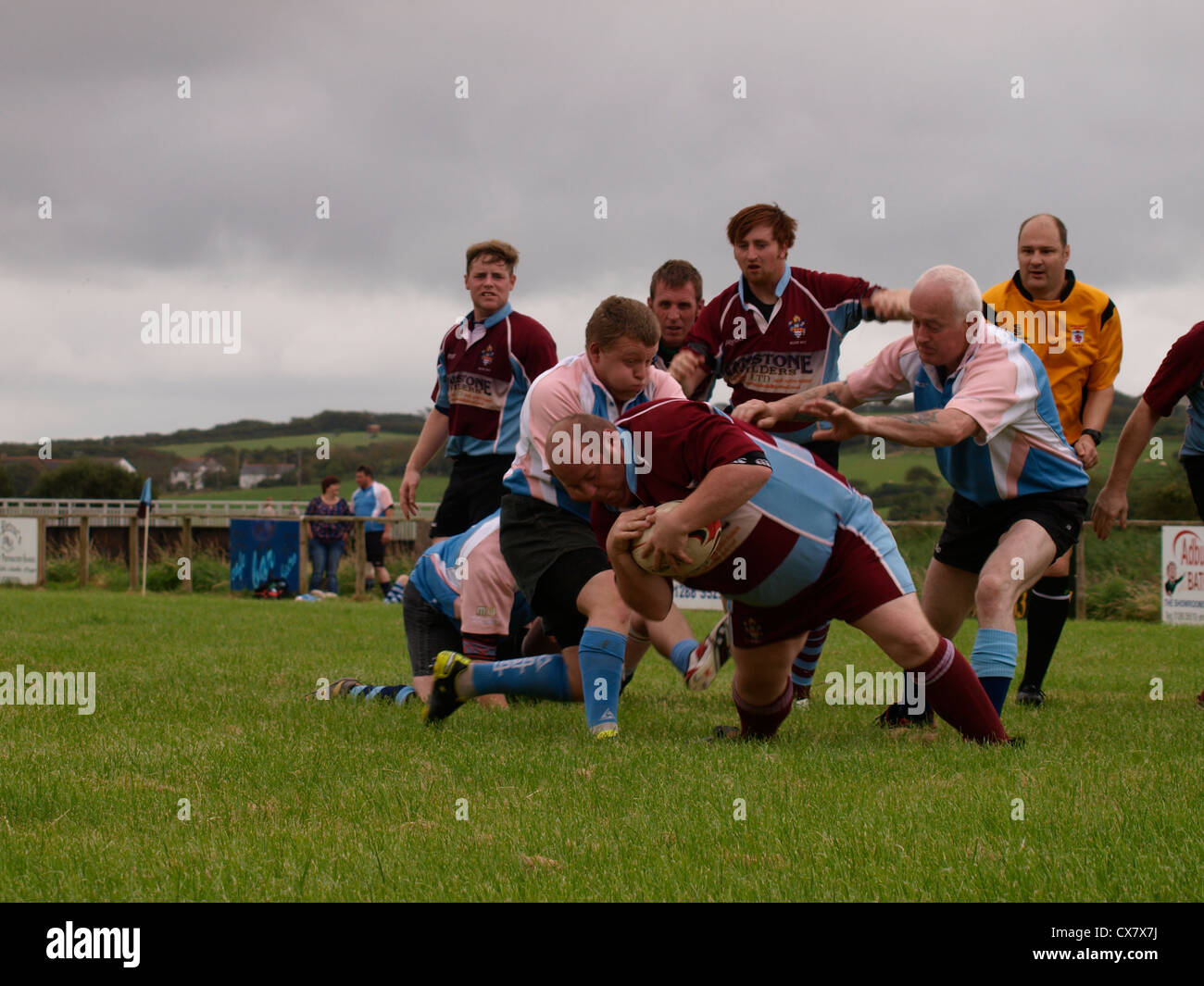 Rugby, Getting the ball down to score a try, Bude vs Bodmin, Cornwall, UK Stock Photo
