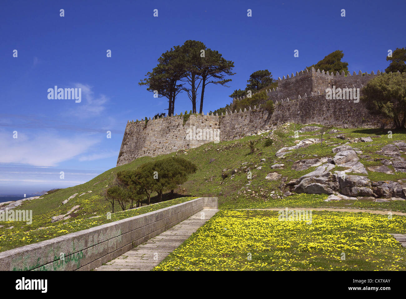 The castle at Baiona in Galicia, Spain Stock Photo Alamy
