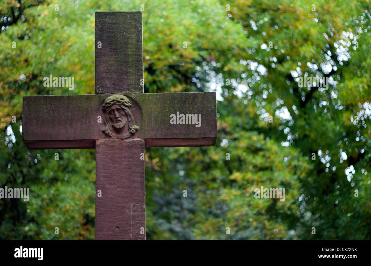 Cross on cemetery  background Stock Photo