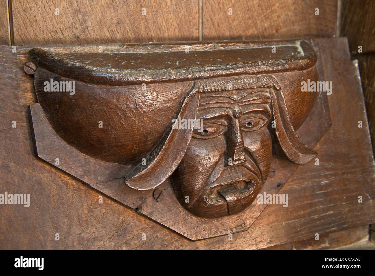 Fourteenth century misericord in St George's church at Anstey, Herts Stock Photo