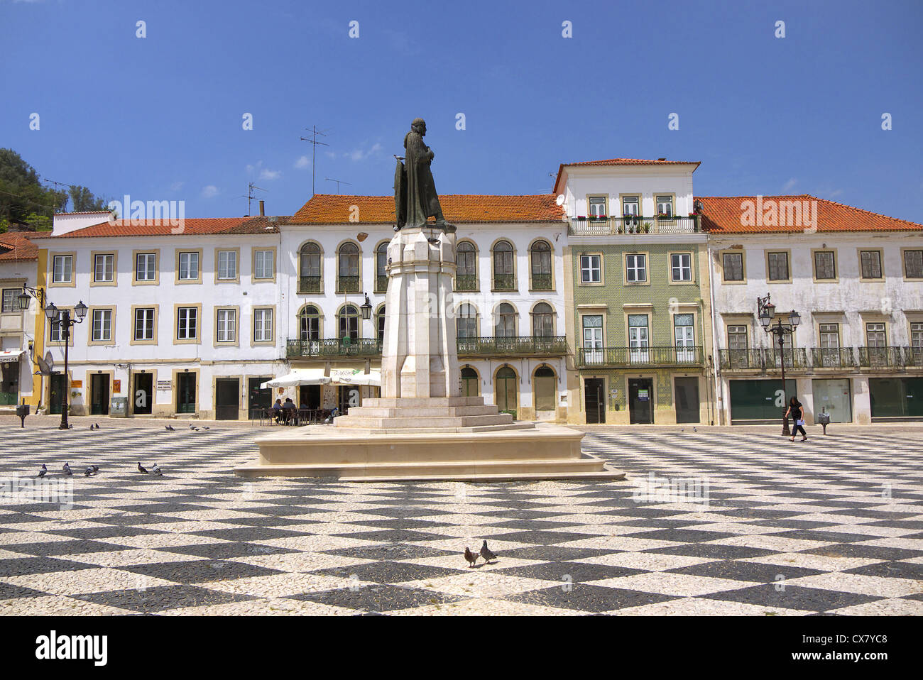 Statue of Gualdim Pais in the Plaza Da Republica in Tomar, Portugal. Stock Photo