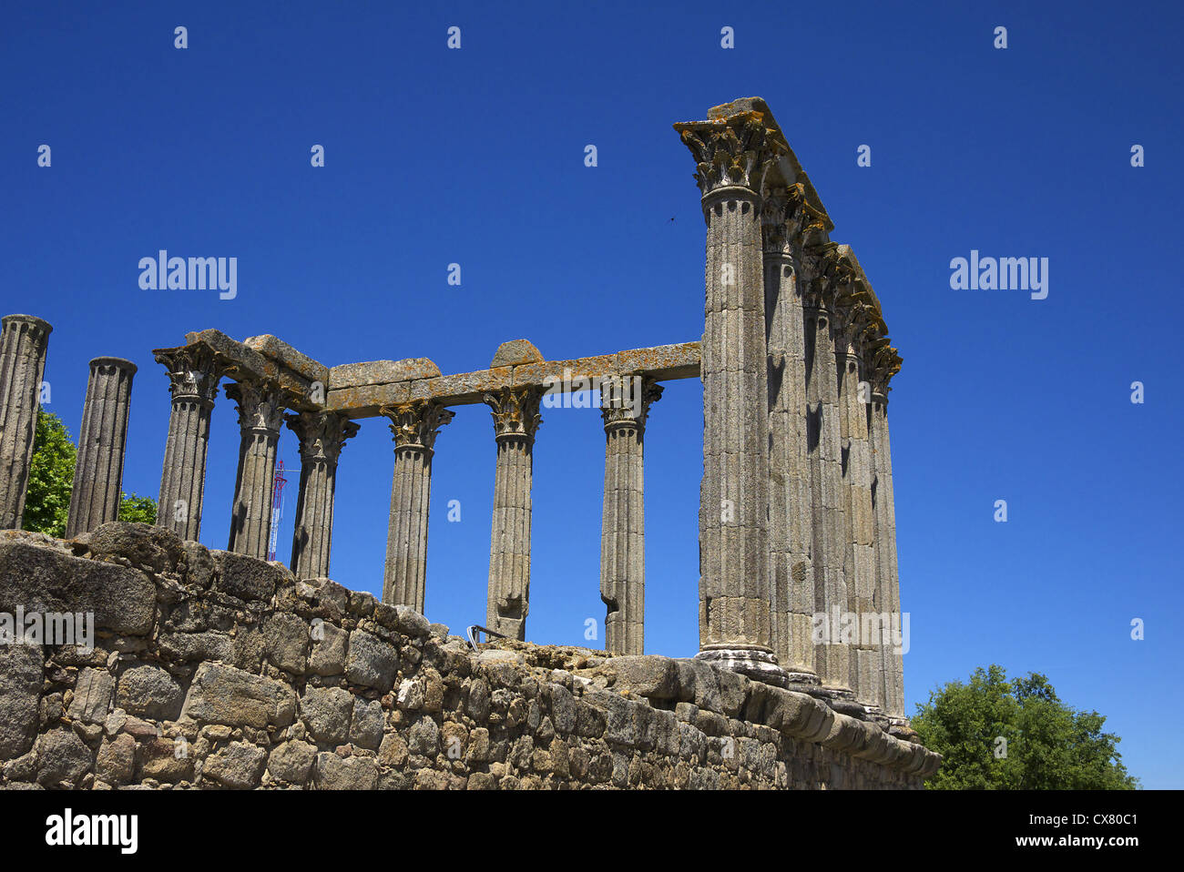 Ruins of the Roman temple Conde Vila Flor in Evora, Portugal. Stock Photo