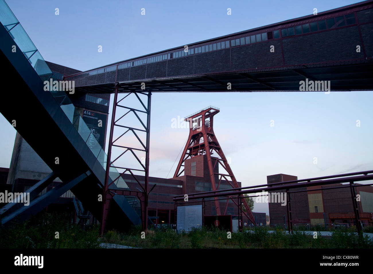 The winding tower of shaft 12 at Zollverein Coal Mine Industrial Complex in Essen, North Rhine-Westphalia, Germany, Europe Stock Photo