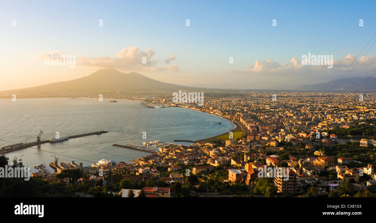 Panorama of Vesuvius and the Bay of Naples at Dusk Stock Photo
