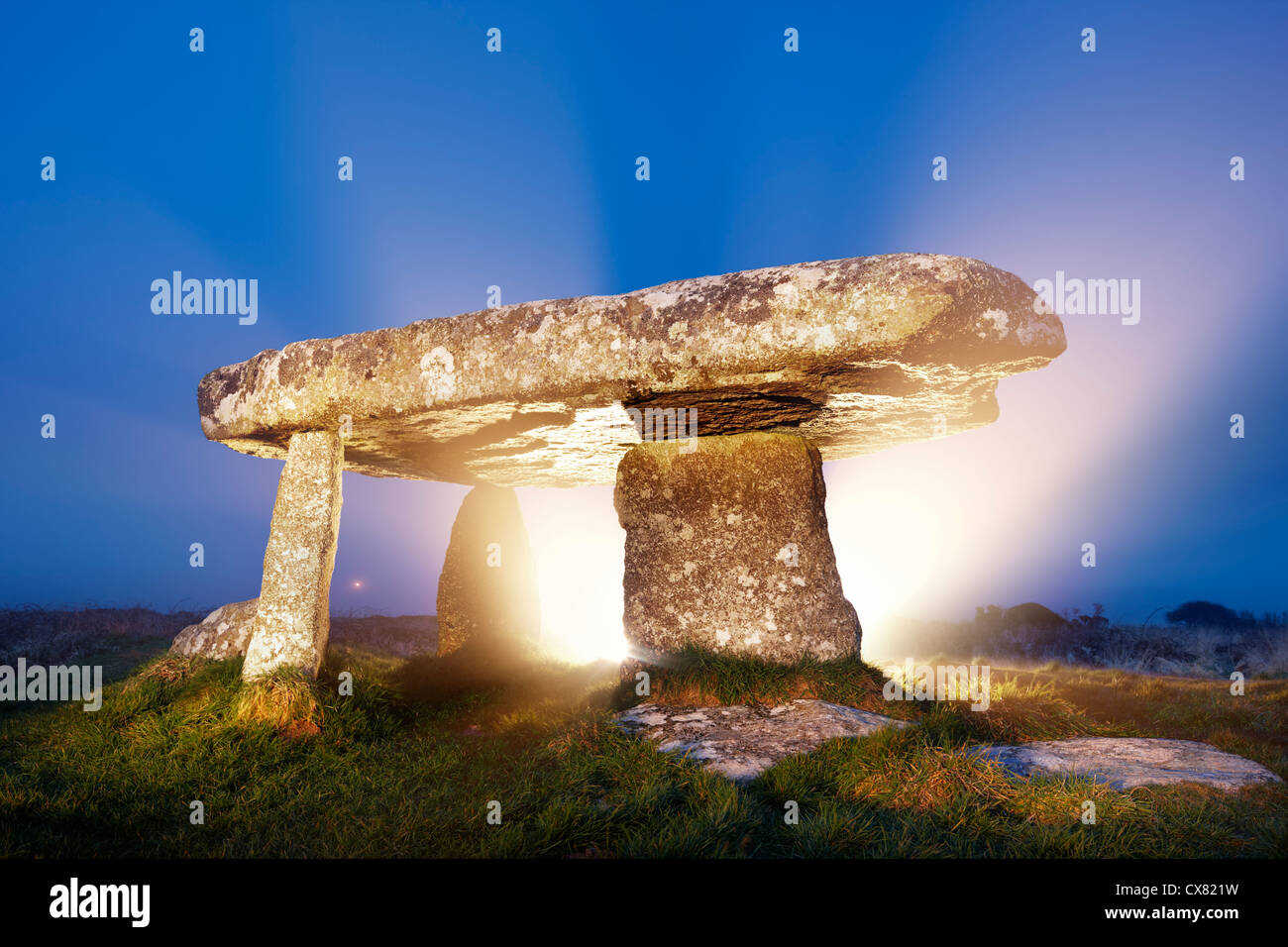 Lanyon Quoit, ancient monument West Cornwall painted with light. Stock Photo