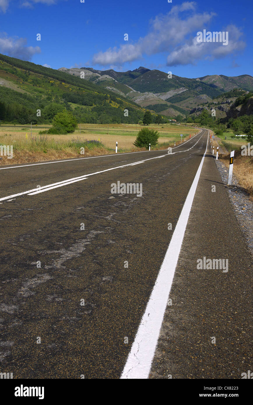 Straight road in central Spain. Stock Photo