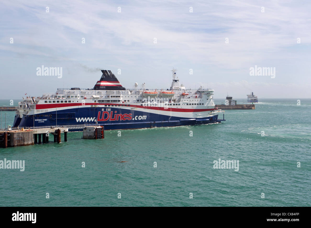 LD Lines ferry leaving Dover Port, UK Stock Photo
