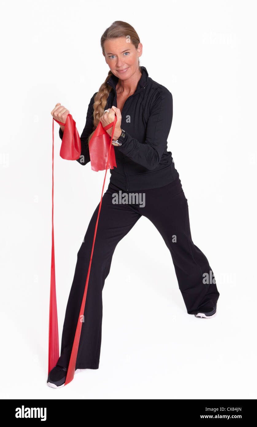 Fitness exercise with elastic strap Stock Photo Alamy