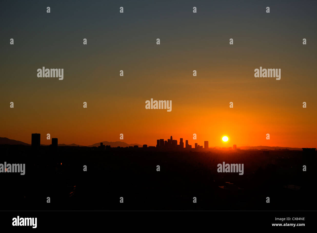Sunrise of Downtown Los Angeles skyline Stock Photo