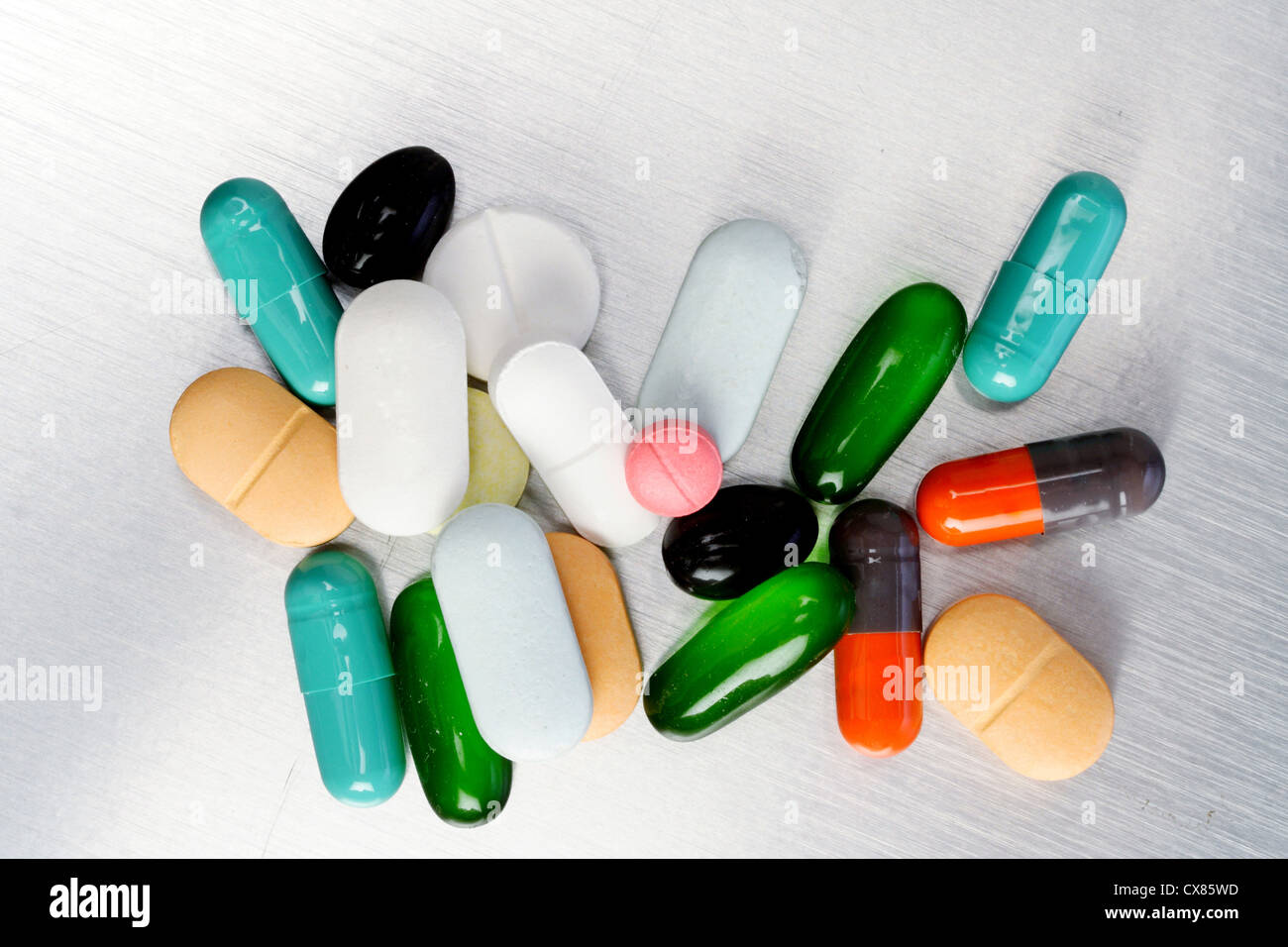 Close up assorted pills- Medical prescription Stock Photo