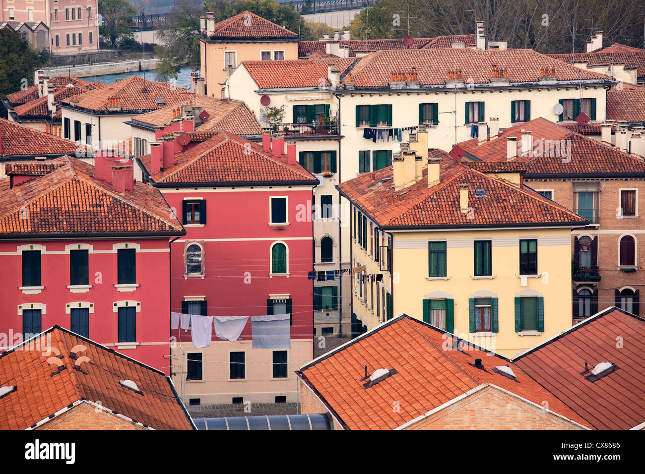 A neighbourhood of stucco apartment buildings in Venice, Italy. Stock Photo