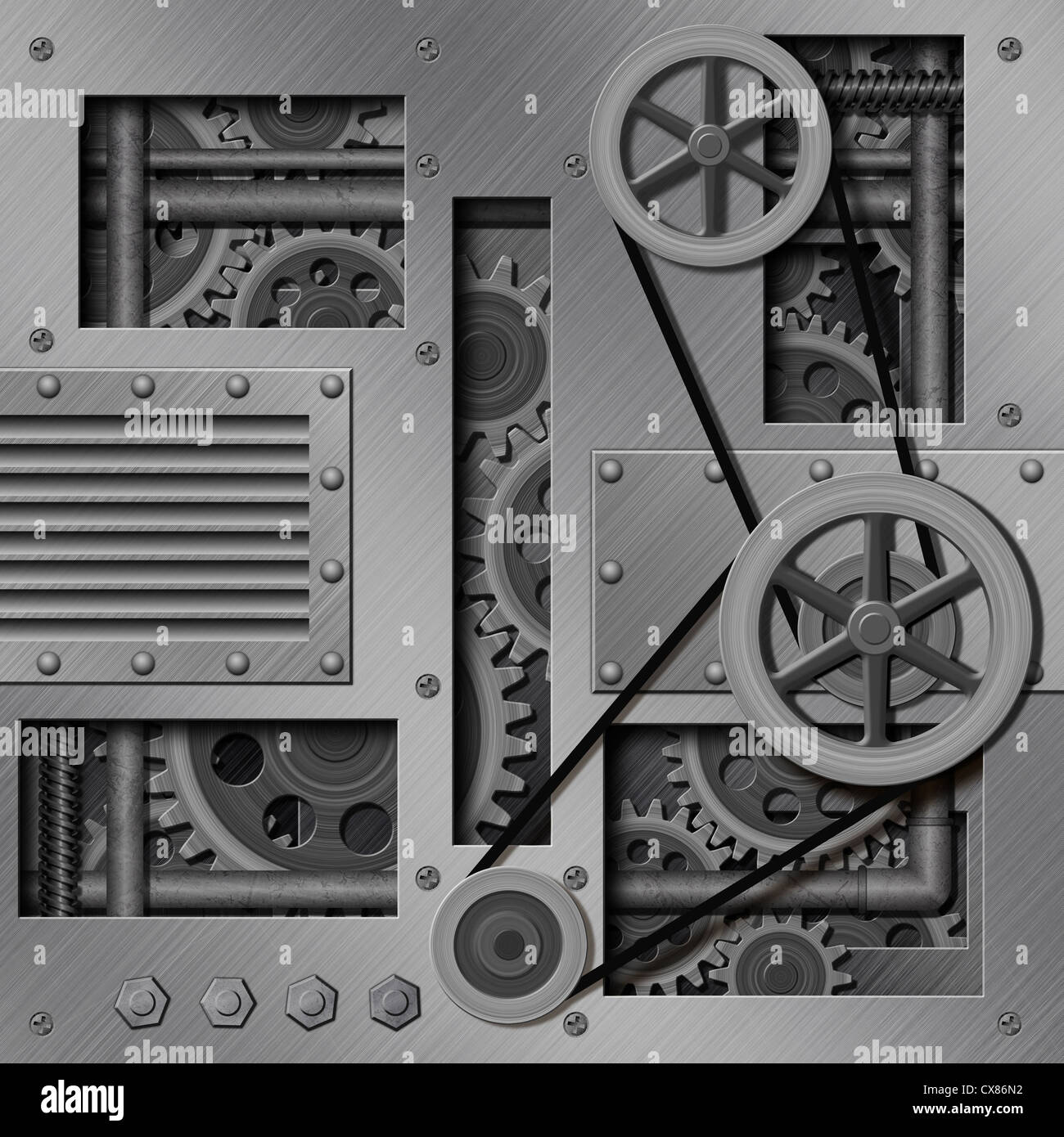 A Mechanical Industrial Background with Gears and Pulleys Stock Photo ...