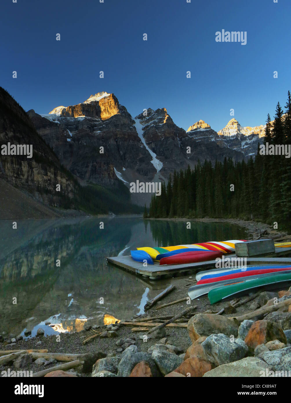 Banff Dock Moraine Lake in Banff National Park, Canada from the canoe dock Stock ...