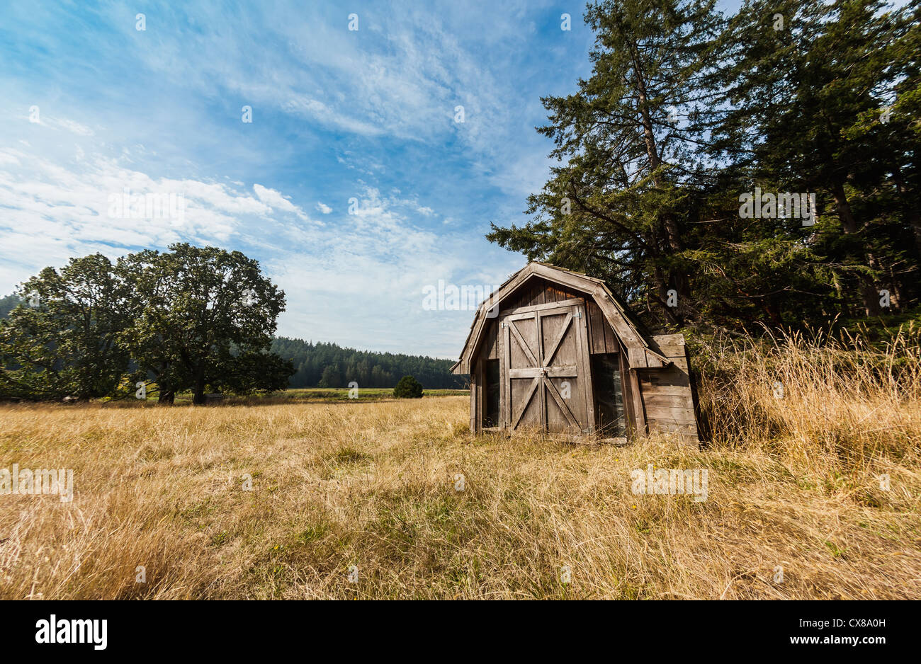 An Old Abandoned Cabin On Cabbage Island Marine Park In The Gulf Islands; British Columbia