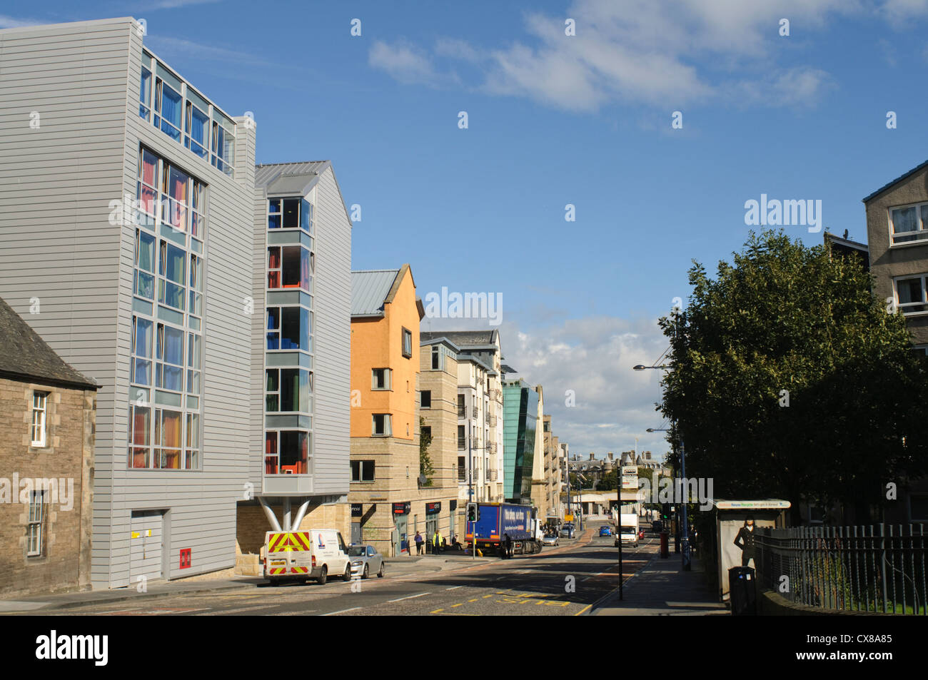 Modern housing, office and retail development in Holyrood Road Stock